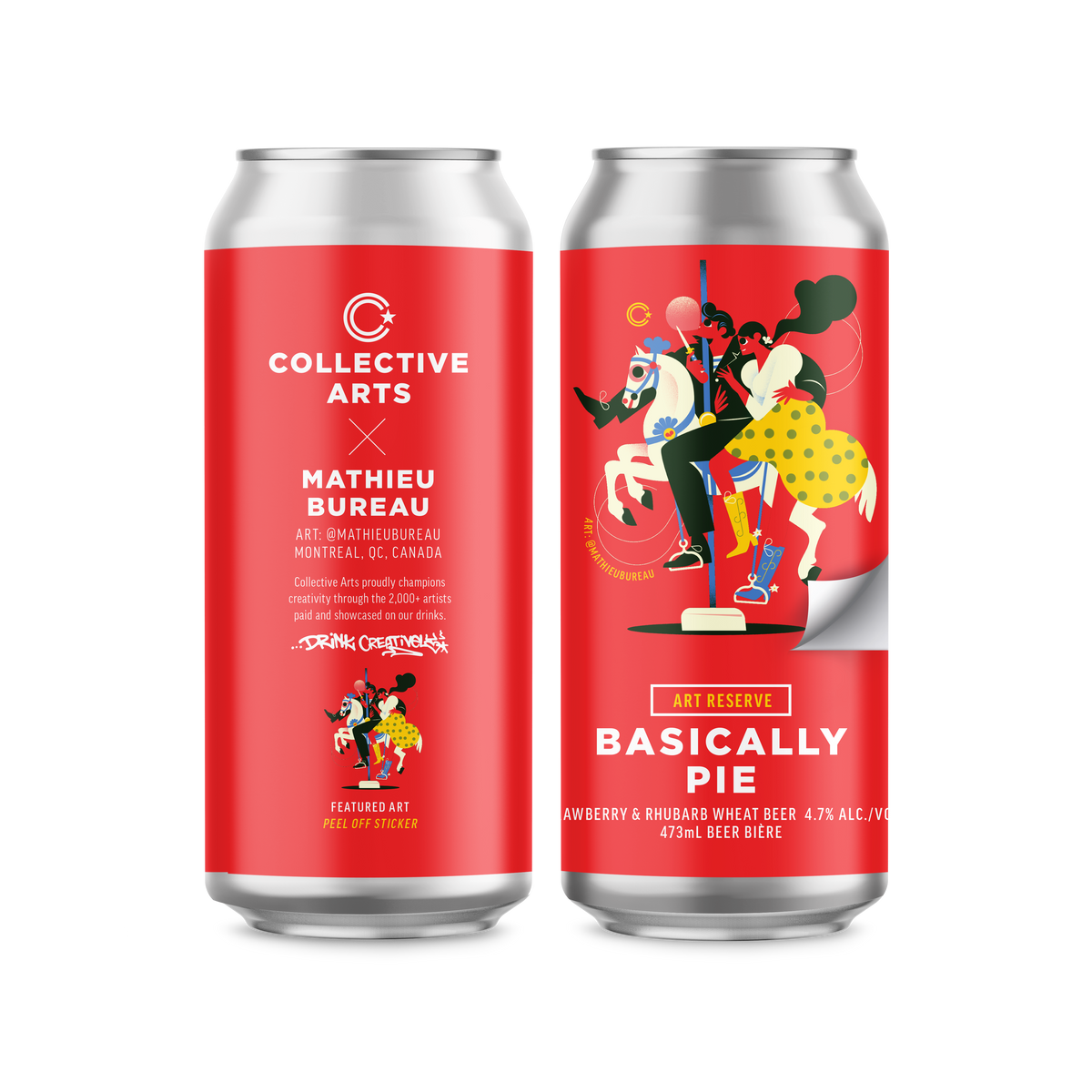 2 cans of Basically Pie, from Collective Art's Art Reserve Collection. Can Artwork by Mathieu Bureau