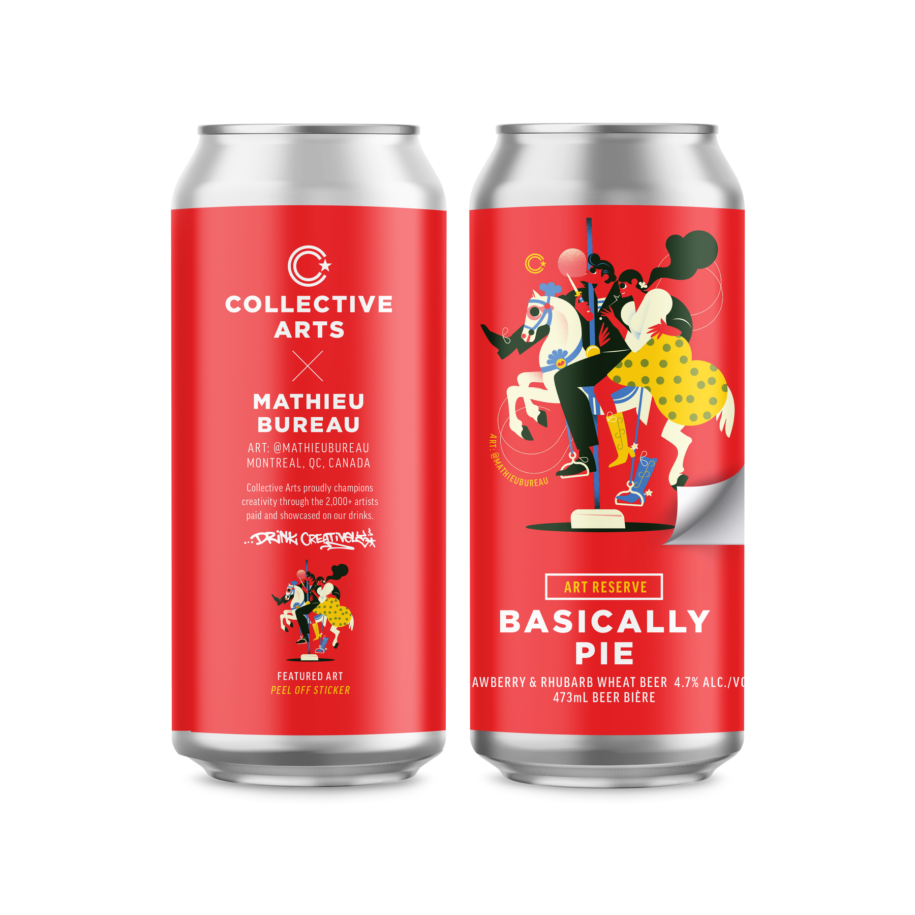 2 cans of Basically Pie, from Collective Art's Art Reserve Collection. Can Artwork by Mathieu Bureau 